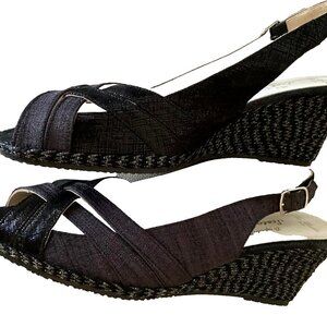 Sesto Meucci Italy Wedge Espadrille Slingback Leather Heels Sandal BLACK 11M